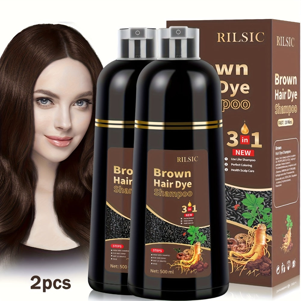 Grey Hair Coverage Shampoo 2 Pack 3-in-1 Herbal Hair Dye Kit with Plant-Based Squalane Colors for Bath Time, Home Spa and Per