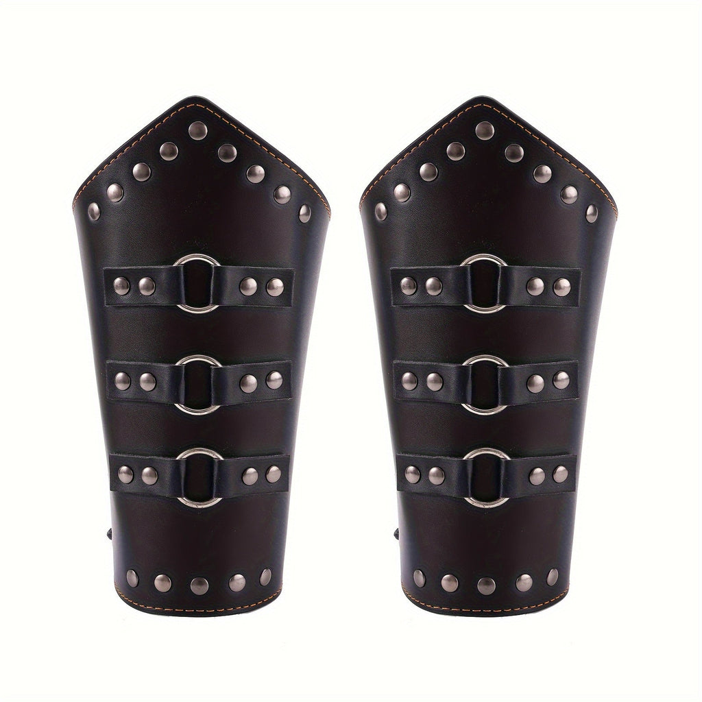 Medieval Arm Bracers 2pcs PU Leather Gauntlet Wristbands for Men, Renaissance Knight Warrior Viking Cosplay Costume Prop for 