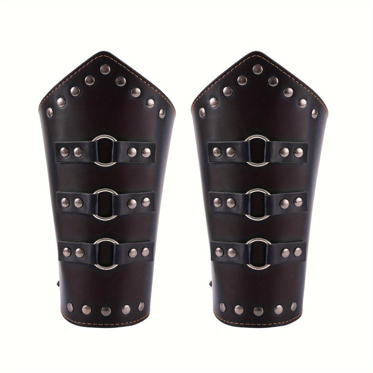 Medieval Arm Bracers 2pcs PU Leather Gauntlet Wristbands for Men, Renaissance Knight Warrior Viking Cosplay Costume Prop for 