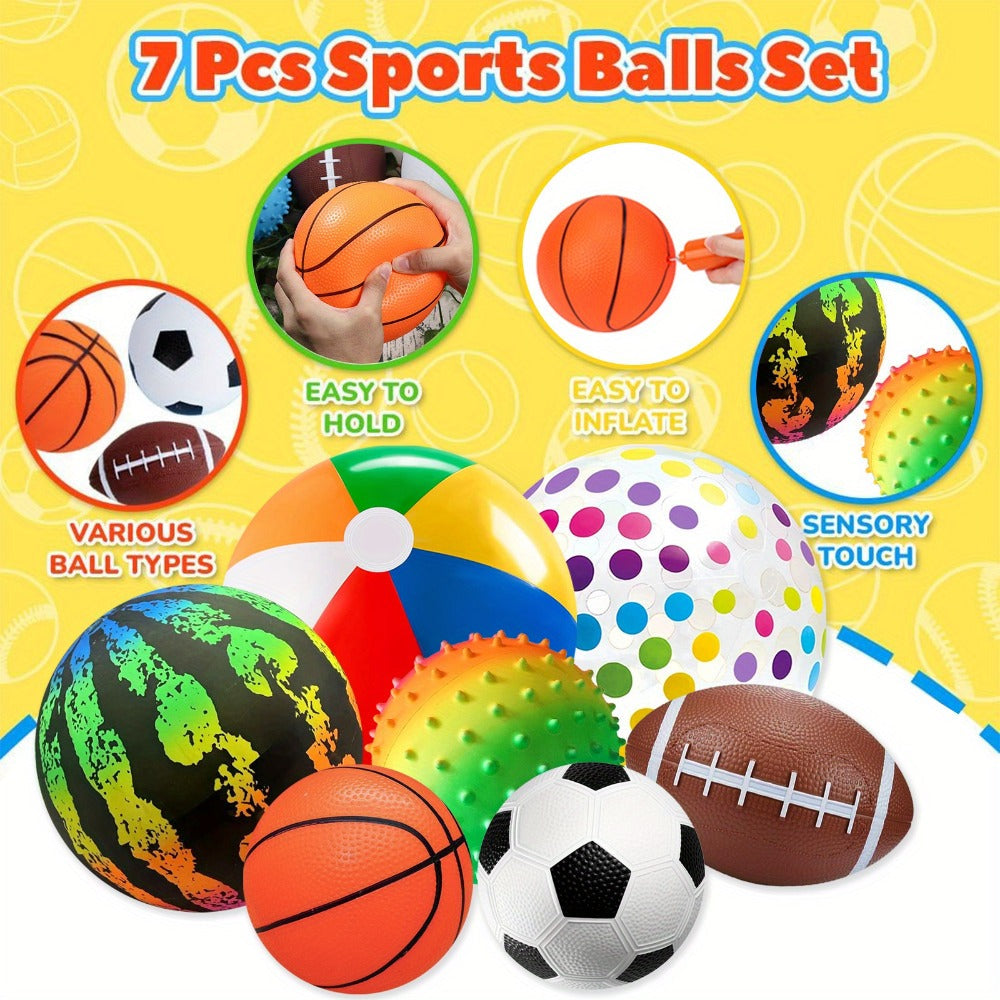 Kids Playground Ball Set 7-Pack with Air Pump, 10.6 Inch Outdoor Ball Plus 6-Inch Basketball Football Rugby — image 17