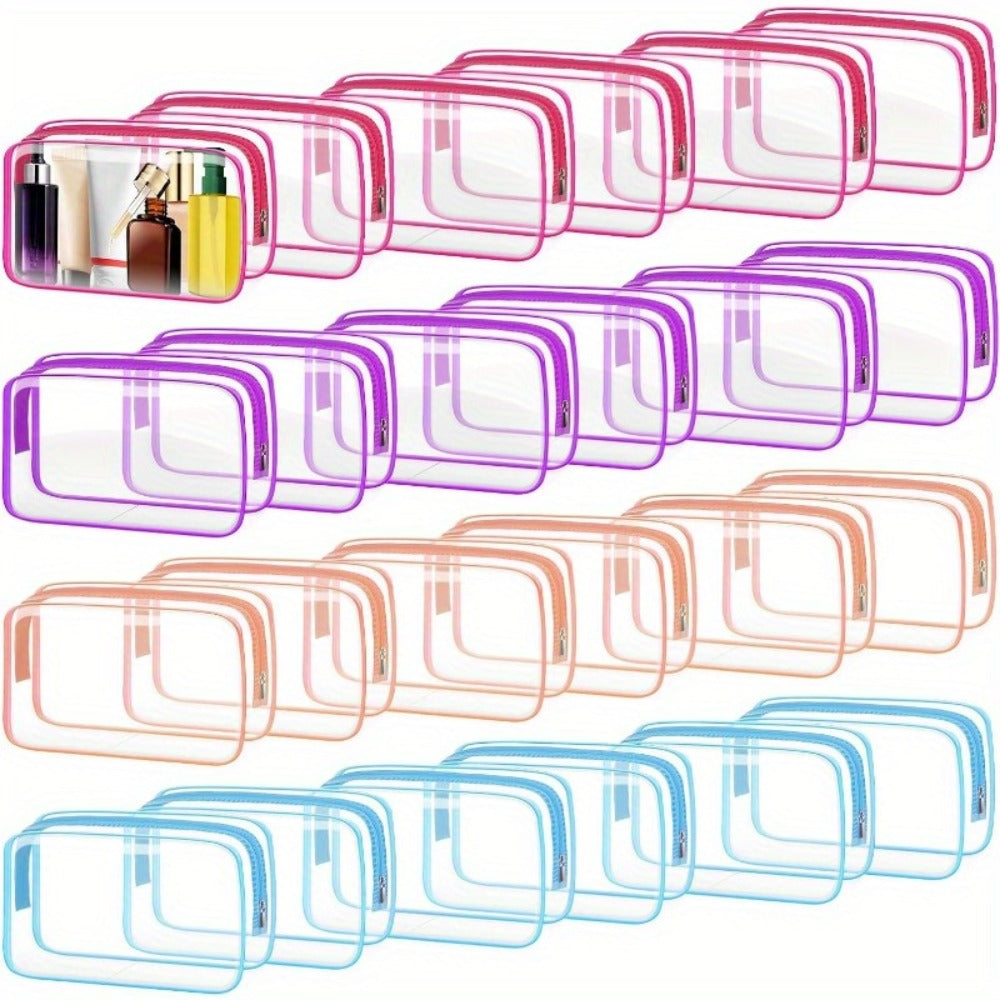 TSA Approved Clear Toiletry Bags Set of 24 Transparent Travel Makeup Organizer Pouches Medium Size Airport Security Quart Bag