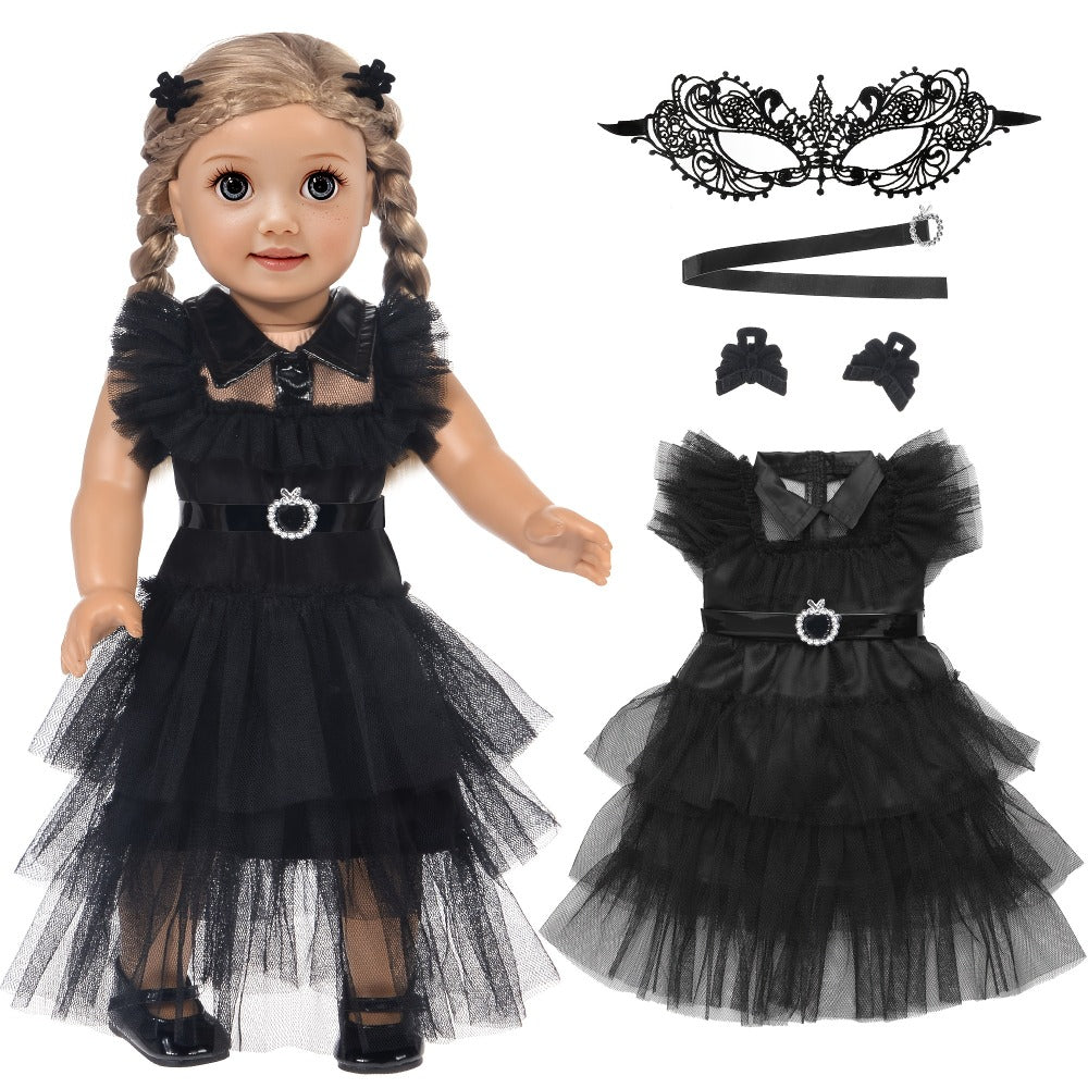 18 Inch Doll Halloween Costume Black Tulle Cake Dress with Black Bow Hair Clip with the Listed Color, Size or Set Options for