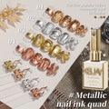 Metallic Smudge Nail Art Gel Four-Bottle Set in Gold, Silver and Rose Tones with Narrow Cap Brushes — image 11