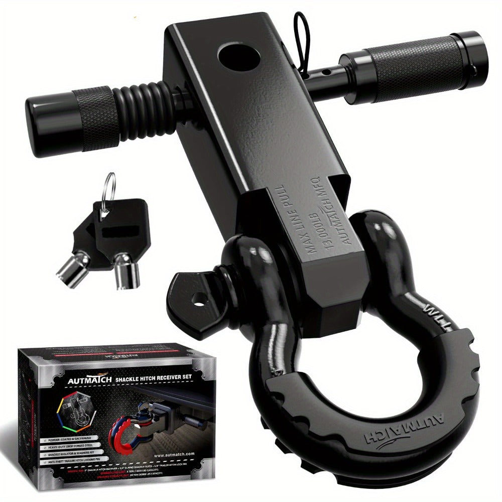 Shackle Hitch Receiver Kit 2 Inch – 45, 000 lbs Break Strength, Drop-Forged Steel, Lock Pin & D-Ring, Fits Truck RV ATV Boat,