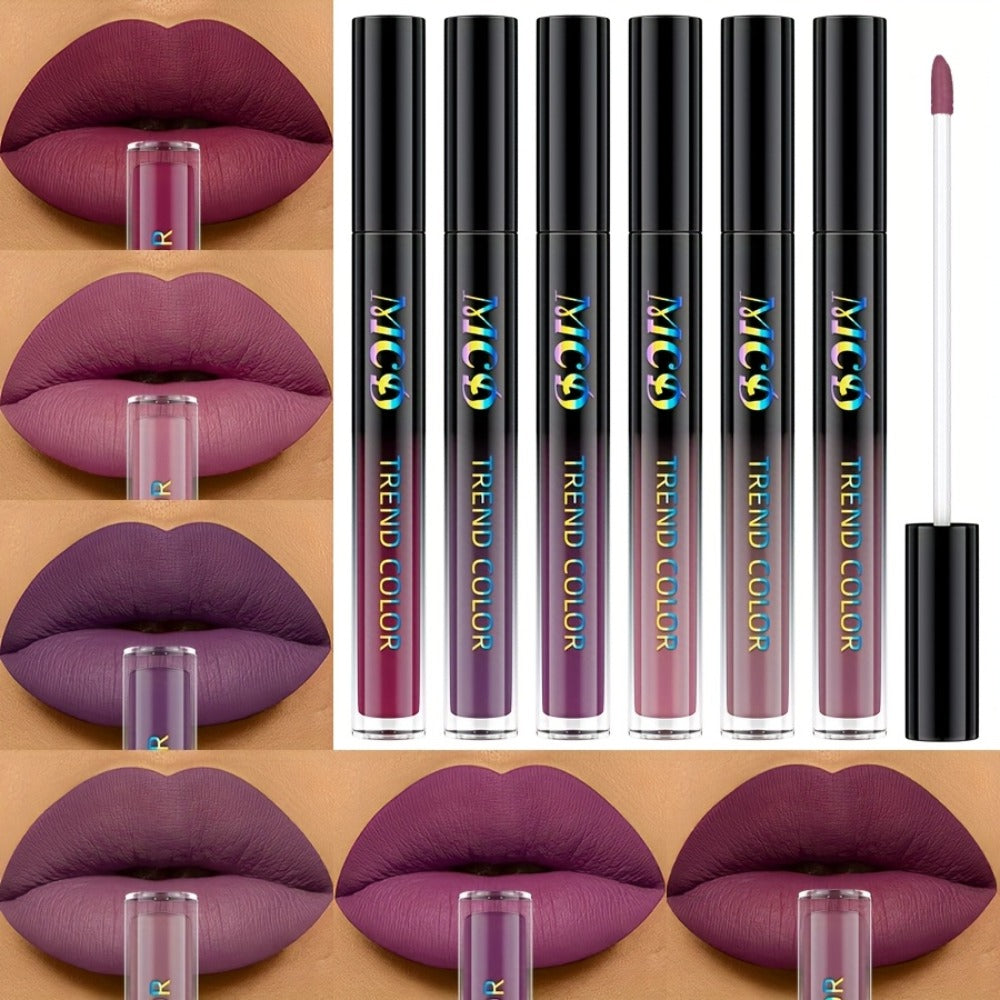 Matte Liquid Lipstick Set 6pcs Lip Glaze Non-Sticky Non-Drying Colorfast Velvet Finish, for Makeup, Travel and Everyday Vanit