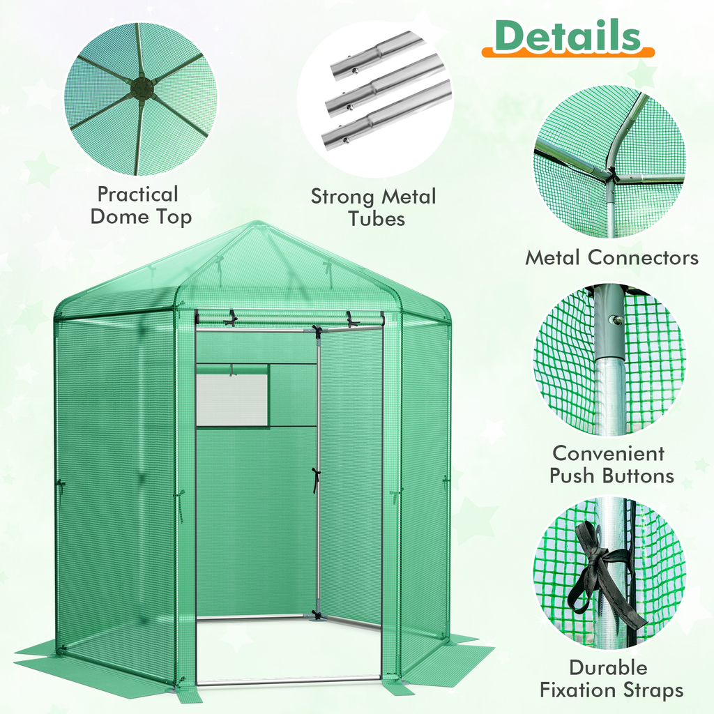 85 x 72 x 90-Inch Walk-In Greenhouse with Green Grid Cover, Roll-Up Door, Mesh Window and Six Ground Stakes — image 4