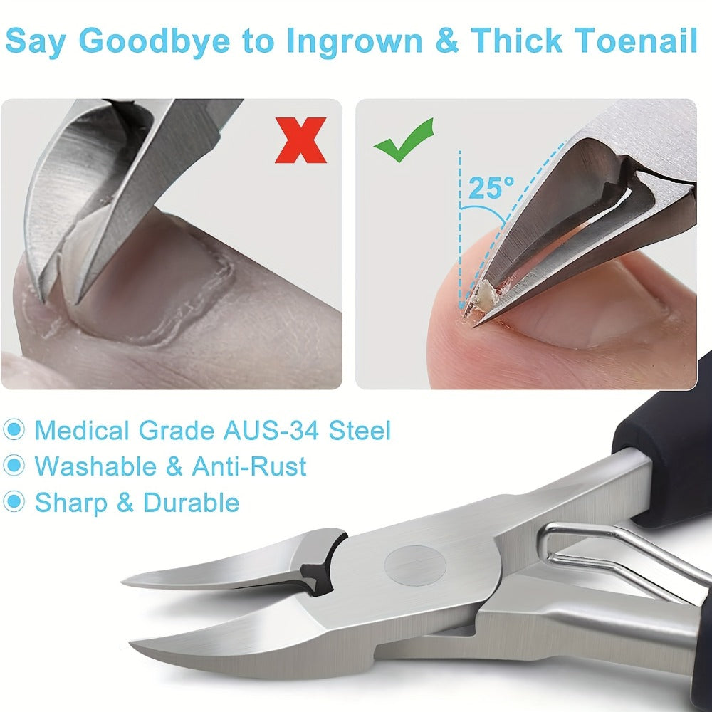 Toenail Clippers for Thick Nails & Ingrown Toenails 3 Pack Sharp Curved Blade Surgical Steel – Double Spring Ergonomic Podiat
