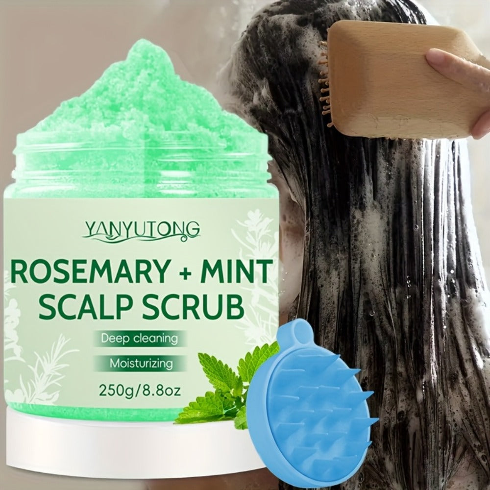 Rosemary Mint Scalp Scrub with Massage Brush 250g, Deep Cleansing Hair Scalp Exfoliator, Removes Buildup & Purifies for Oily 