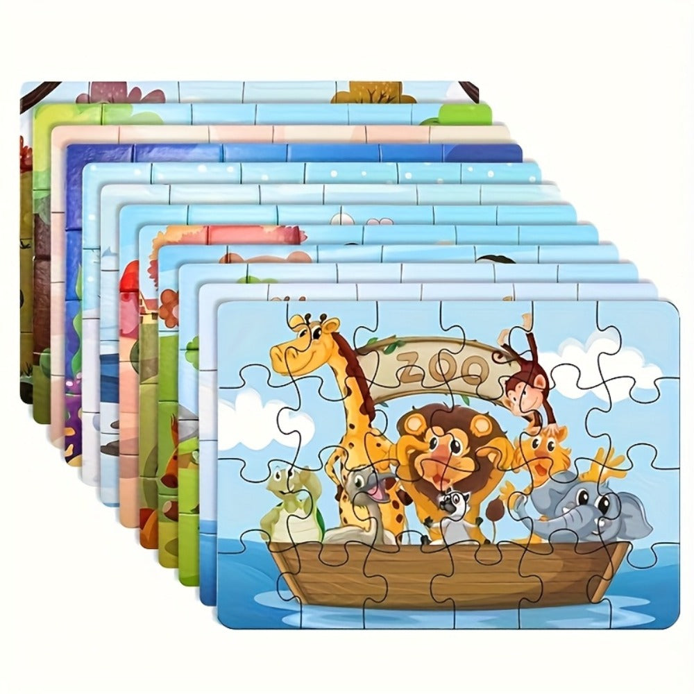Kids Puzzle Set 12 Pack, Jigsaw Puzzles for Boys & Girls Ages 3+, 12 Different Themes Mixed Colors — image 1