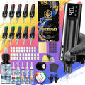 Wireless Tattoo Machine Kit Complete - POSEIDON V5 Rotary Pen with LCD Screen 1500mAh for Temporary Body Art, Festivals and C