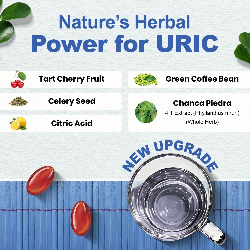 Uric Acid Balance Supplement 100 Capsules 50 Day Supply with Tart Cherry, Celery Seed & Citric Acid for Kidney Health — image