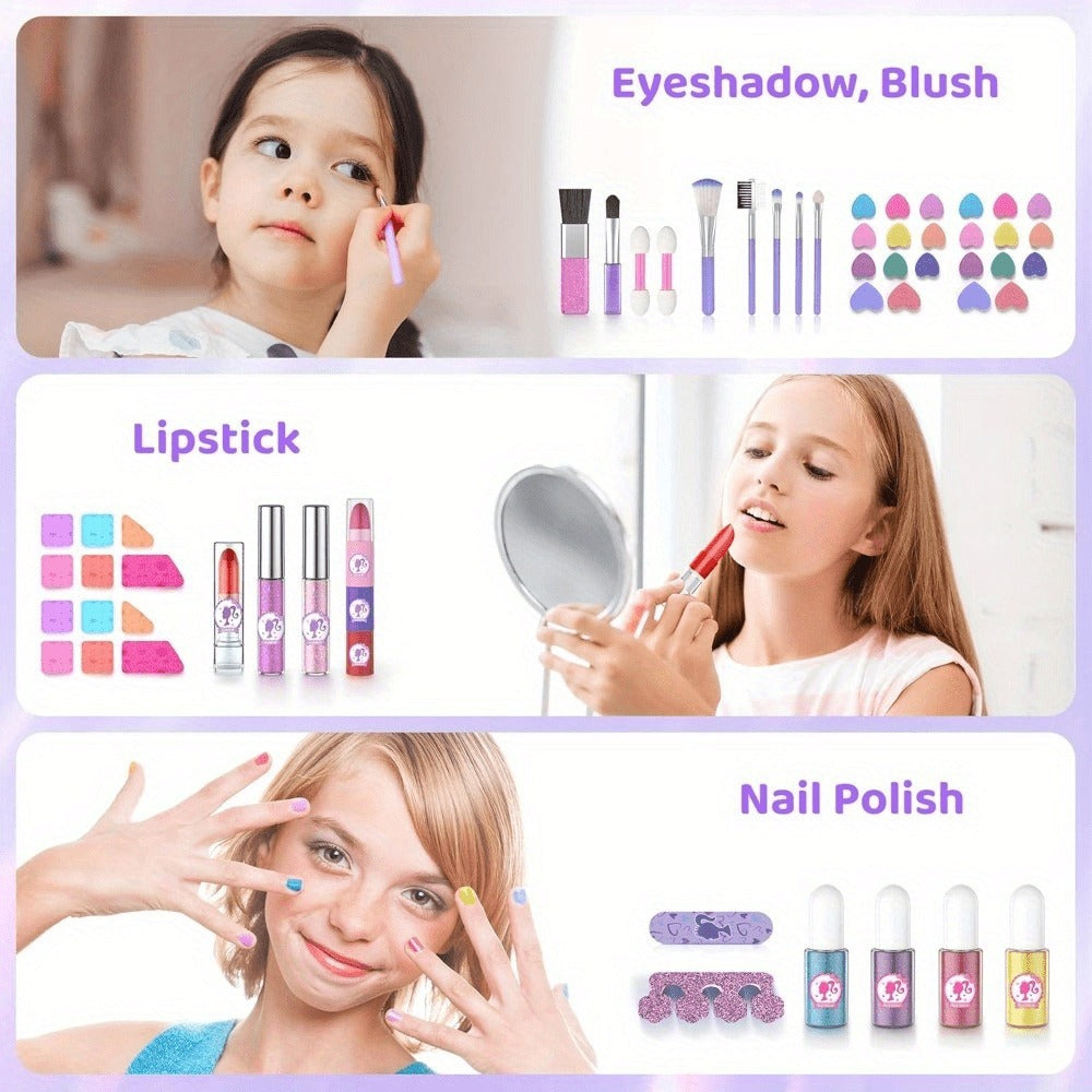 Kids Makeup Kit for Girls, Safe Princess Dress Up Play Set with Real Cosmetics, Purple, Birthday Christmas Gift for Girls Age