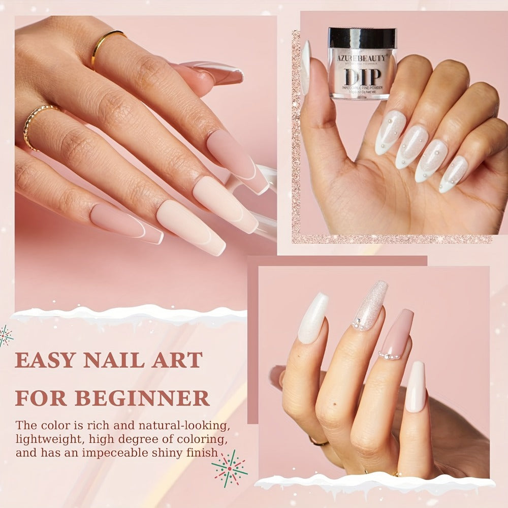 Dip Powder Nail Kit with YANYILIKE Label, Four Nude Shimmer Powders, Three 10ml Liquids and Four Tools — image 2
