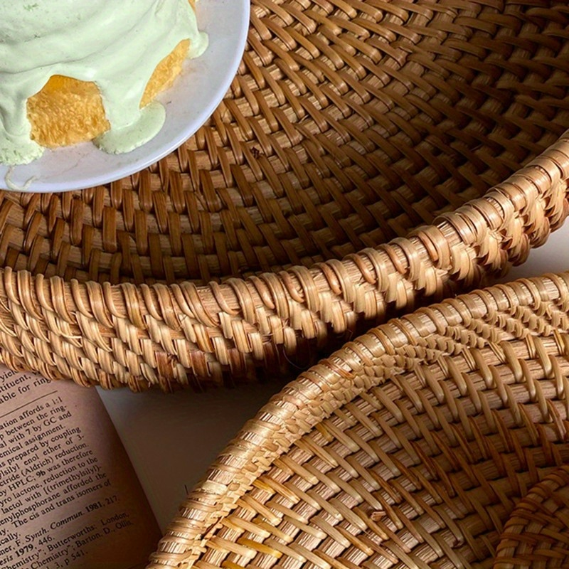 Serving Tray Basket – Hand-Woven Round Rattan Organizer for Fruits Bread Snacks, for Home Cooking, Dining and Outdoor Meals —