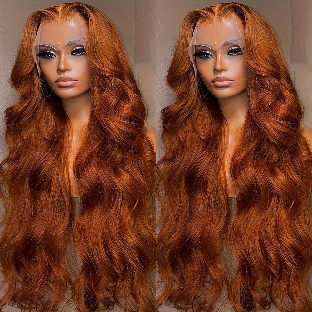 Lace Front Wig Ginger-Orange Body Wave, 24- or 32-Inch Synthetic Style with 13x4 Front and Three Combs — image 5