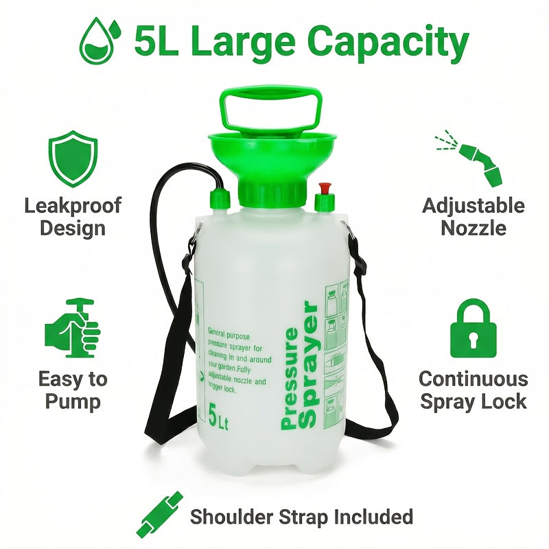 Garden Pressure Sprayer 1.32 Gallon Hand Pump Sprayer with Shoulder Strap Adjustable Nozzle for Plant Watering Lawn Care Pest