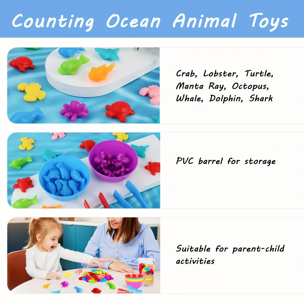 Ocean Animals Color Sorting Toy 64pcs with Sorting Bowl, Toddler Counting Matching Math Learning Activity — image 6