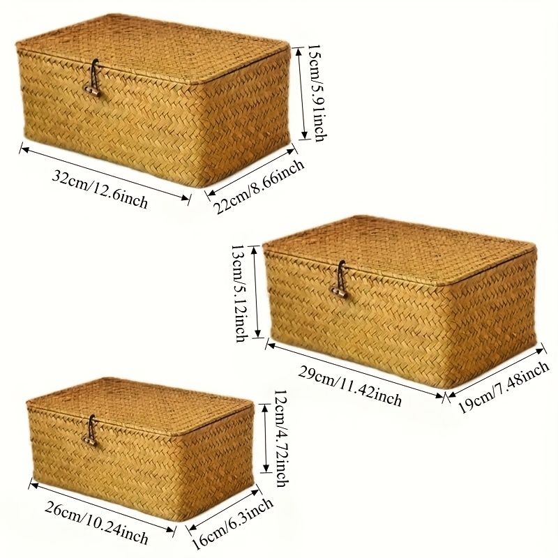 Rattan Storage Baskets Set of 3 with Lattice Lids and Label Holders in Graduated Sizes for Home Organization — image 4