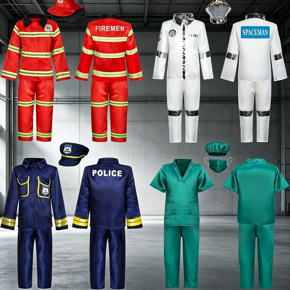 Kids Dress Up Costumes Set 4-in-1, Firefighter, Police, Astronaut & Doctor Role Play Clothes for Boys Girls Ages 3-6 — image 