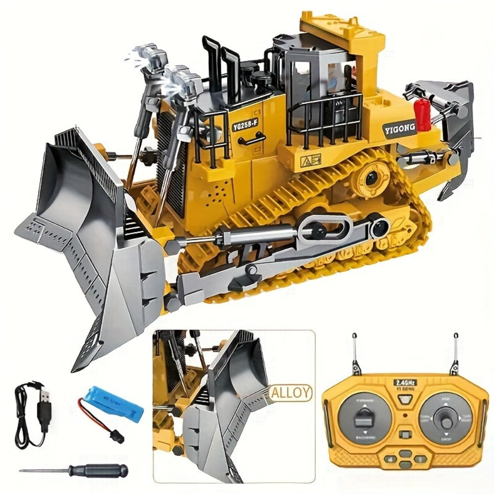 RC Bulldozer 9-Channel 2.4GHz Remote Control, Multifunctional Engineering Vehicle Toy with Alloy Metal Cover — image 4
