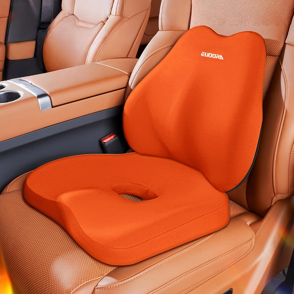 Memory Foam Car Seat Cushion & Back Cushion Set – Ergonomic Lumbar & Hip Support, Non-Slip, Machine Washable, Fits Sedans SUV