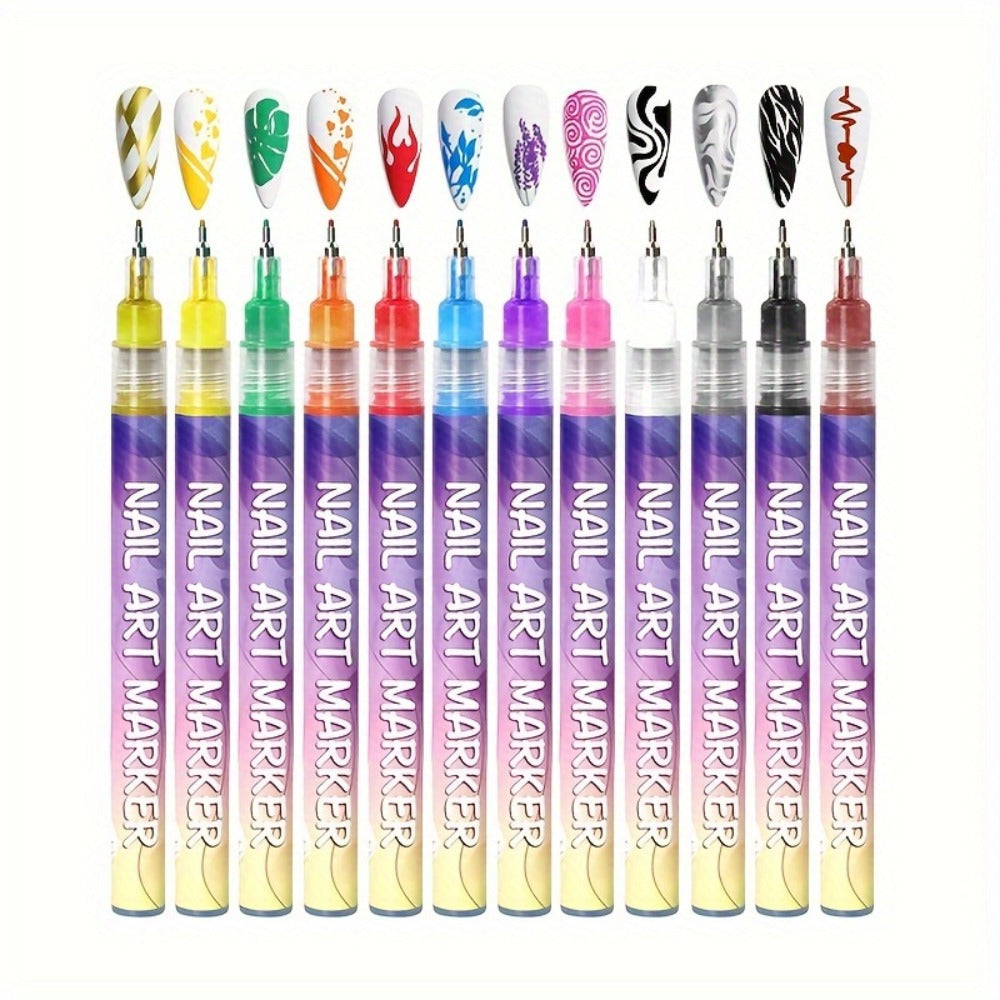 Acrylic Nail Art Pen Set 12 Colors 3D Doodle & Dot Stitching Pens, Quick Drying Precision Fine Tip — image 17