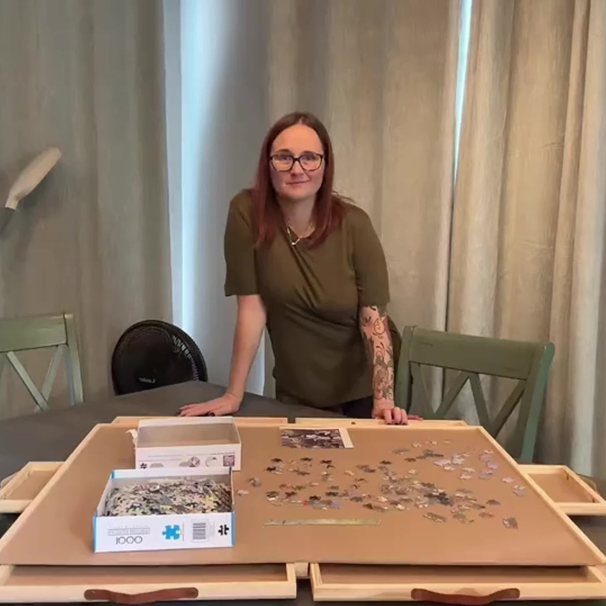Jigsaw Puzzle Table 35"x27" with 360° Rotating Turntable & Easy-Pull Handle Drawers – Large Puzzle Board Organizer with Dust 