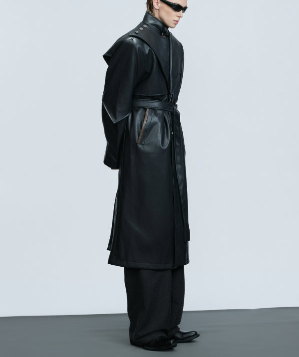 Waist-tight Copper Coin Buckle Below The Knee Trench Coat