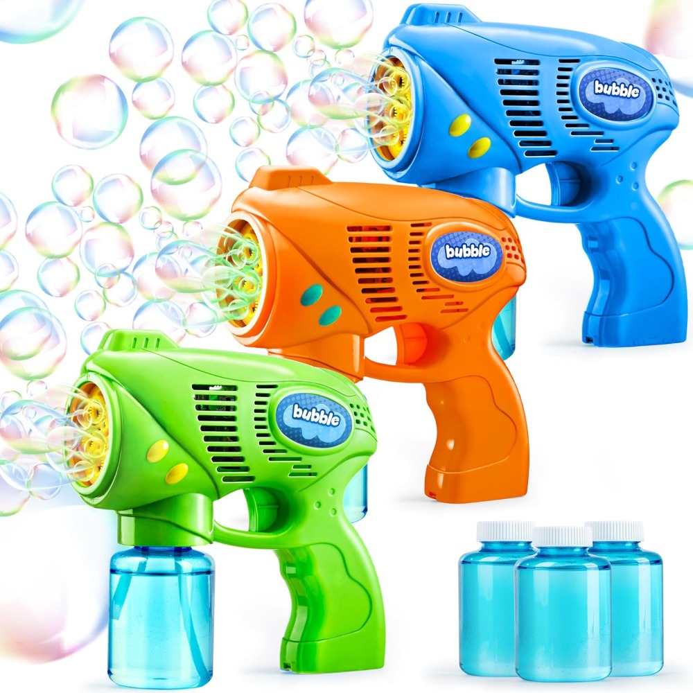 3-Pack Bubble Gun Blower with 3 Pre-Loaded Solution Refills, Hand-Powered, Color-Changing Bubbles — image 5