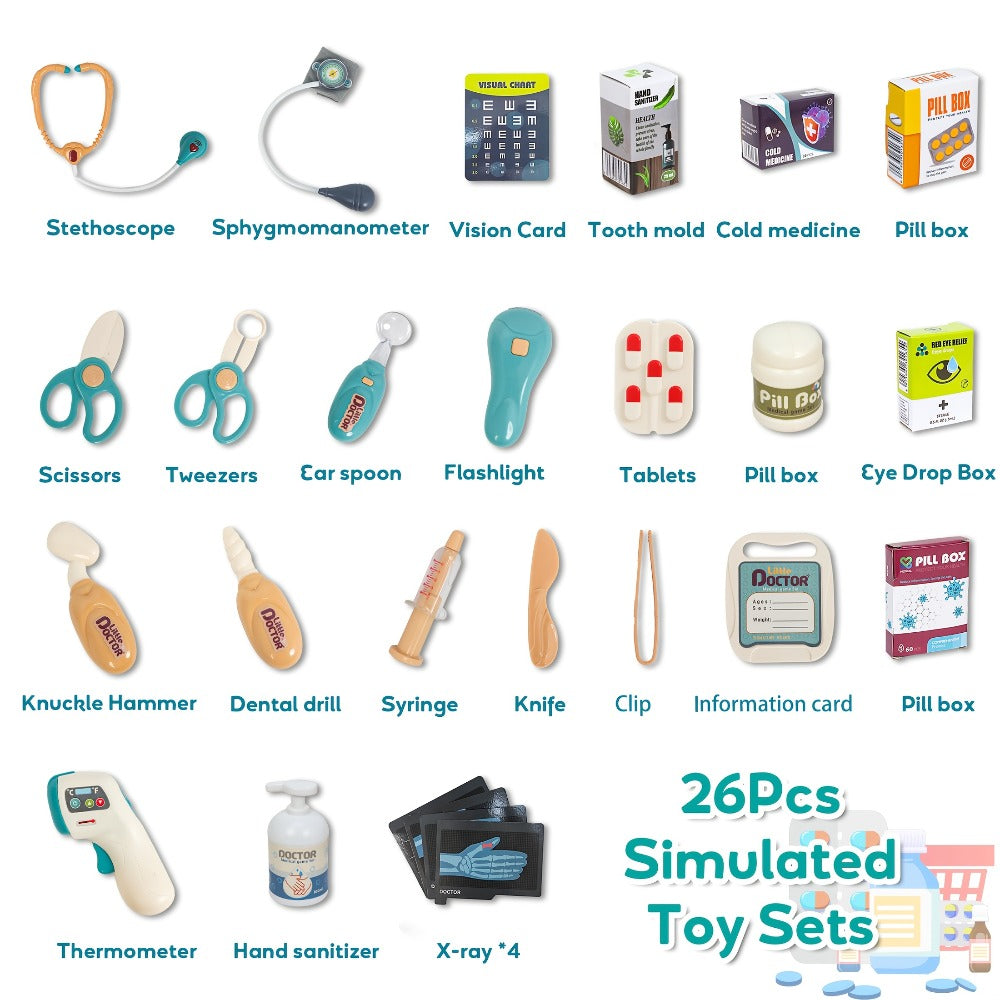 Deluxe Doctor Kit for Kids 26pcs, Pretend Medical Station Toy Set with Play Stethoscope & Medical Instruments — image 5