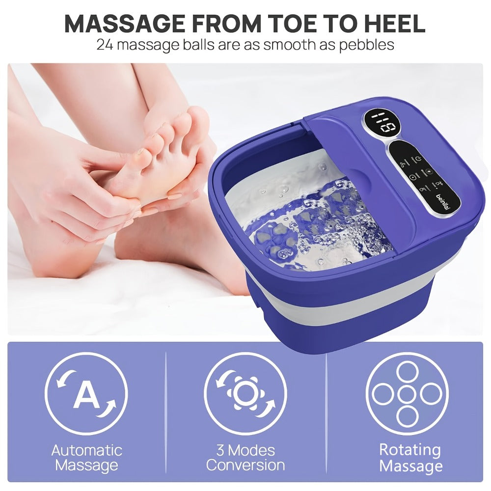 Foot Spa Massager Collapsible with Heater & Temperature Control – Foot Bath with Bubbles, 6 Massage Rollers, Vibration — imag