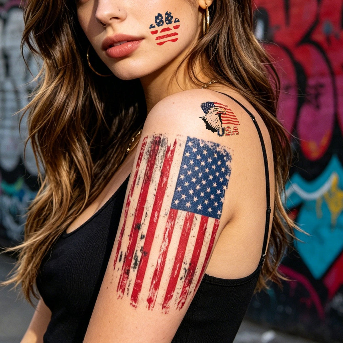 4th of July Temporary Tattoos 14 Sheets Patriotic American Flag Sleeve Tattoo Stickers Red White Blue — image 3