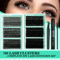Lash Clusters Kit 708Pcs with Tweezers, Glue & Brush – Soft Silky Fiber False Eyelashes Full Voluminous DIY Lash Extension Se