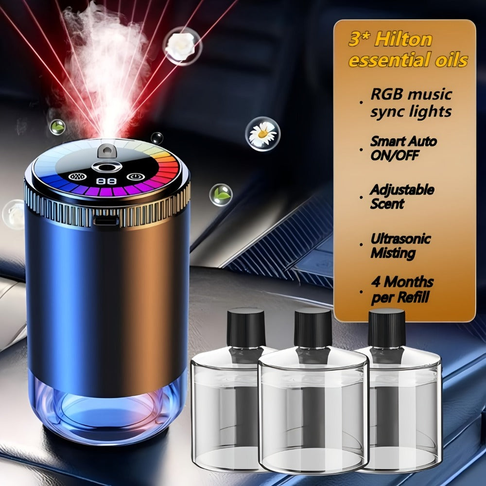 Car Aromatherapy Diffuser with Dynamic Light Show & Starry Sky Mode – Adjustable Scent Intensity, USB Rechargeable, Eliminate