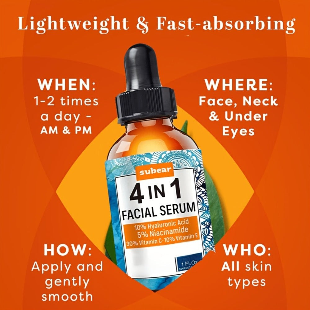 Face Serum 4-Piece Set with 30ml Hyaluronic Acid, Niacinamide, Vitamin C and Vitamin E Dropper Bottles — image 7