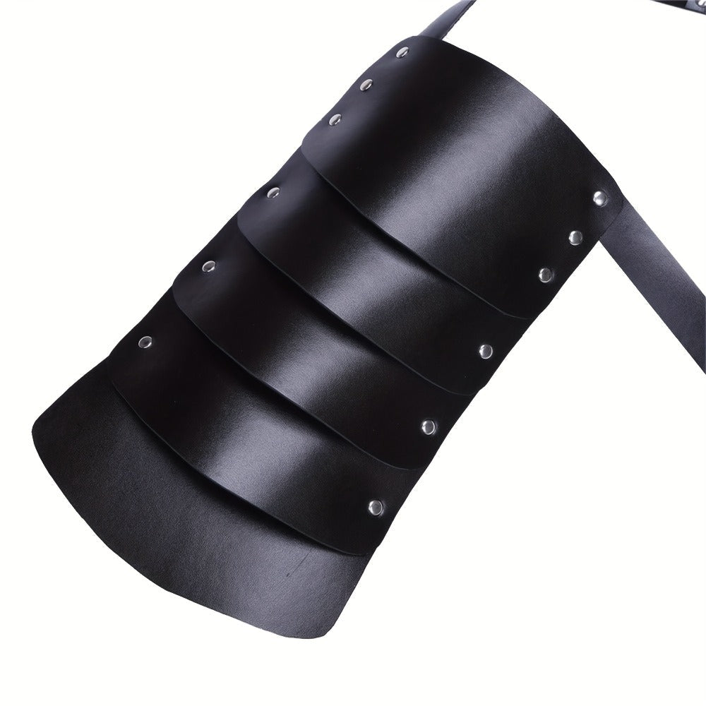 PU Leather Shoulder Armor Warrior Costume Prop with Belt for Men, Single Pauldron Medieval Knight Armor Dress Up Accessory fo