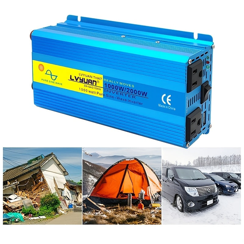 Blue 12V or 24V DC to 110V AC Power Inverter with 2000W Checkout Labels, USB Port and Battery Cables — image 2