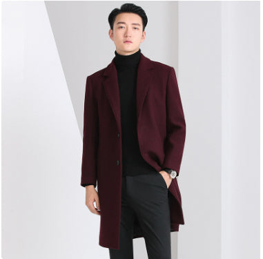 Slim-fit Youth Korean-style Mid-length Wool Coat For Men