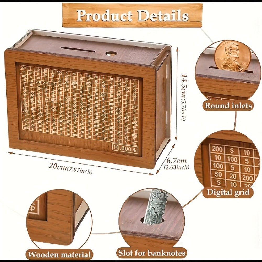 Wooden Savings Bank with Digital Counter 2-Pack, 7.87x5.7" Adult Coin Bank Holds $10, 000, Savings Goal Tracker Box — image 4