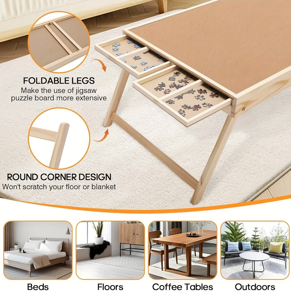 Jigsaw Puzzle Table with Folding Legs – 4 Drawers 16 Sorting Grids Portable Wooden Puzzle Board for 1000 Pieces — image 4