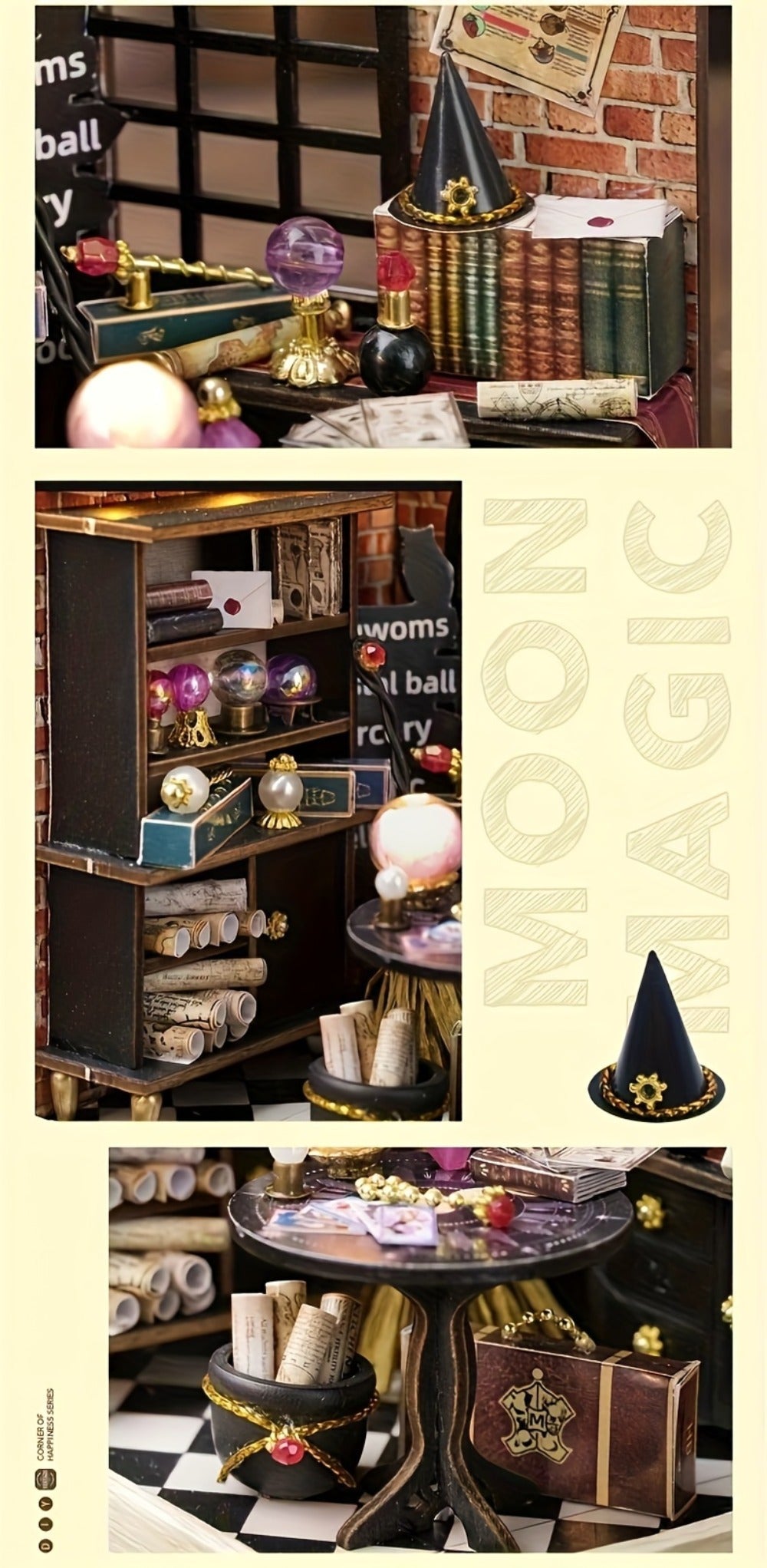 DIY Wooden Tiny House Kit with Dust Cover, Handmade Miniature Dollhouse Puzzle, 3 Themes Afternoon Tea Rotating Food House Mo