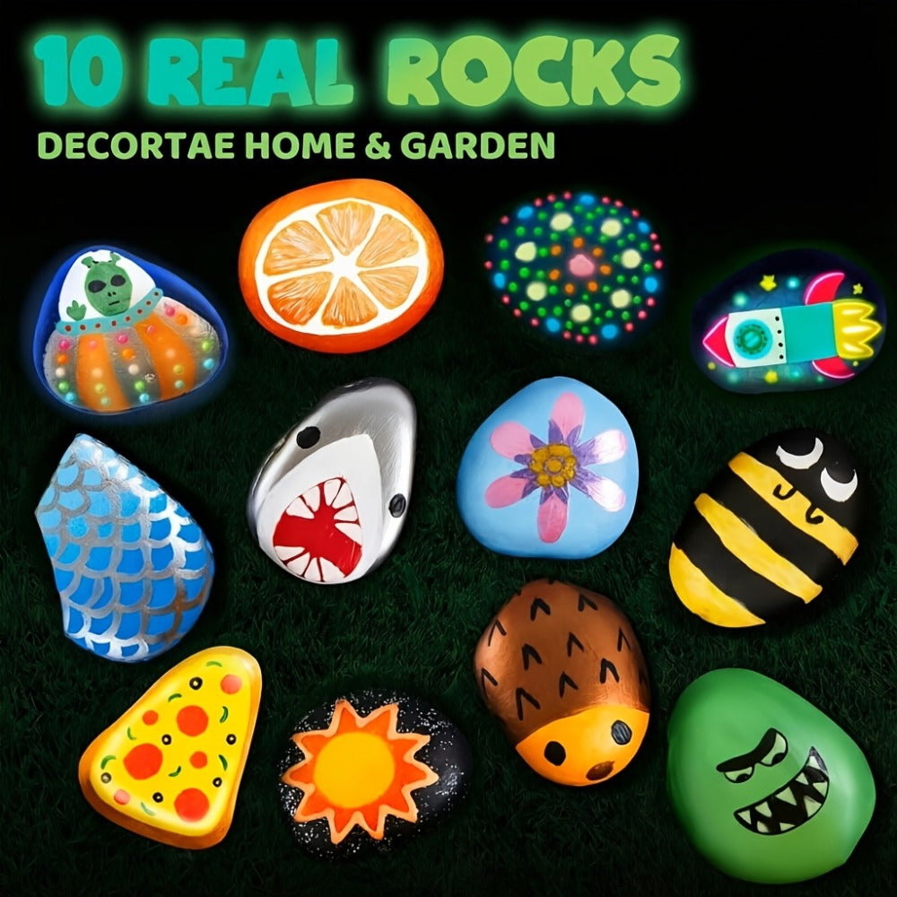 Glow Rock Painting Craft Kit with 10 Rocks, Paints, Brushes, Gems and Stickers in One- or Two-Pack Options — image 7