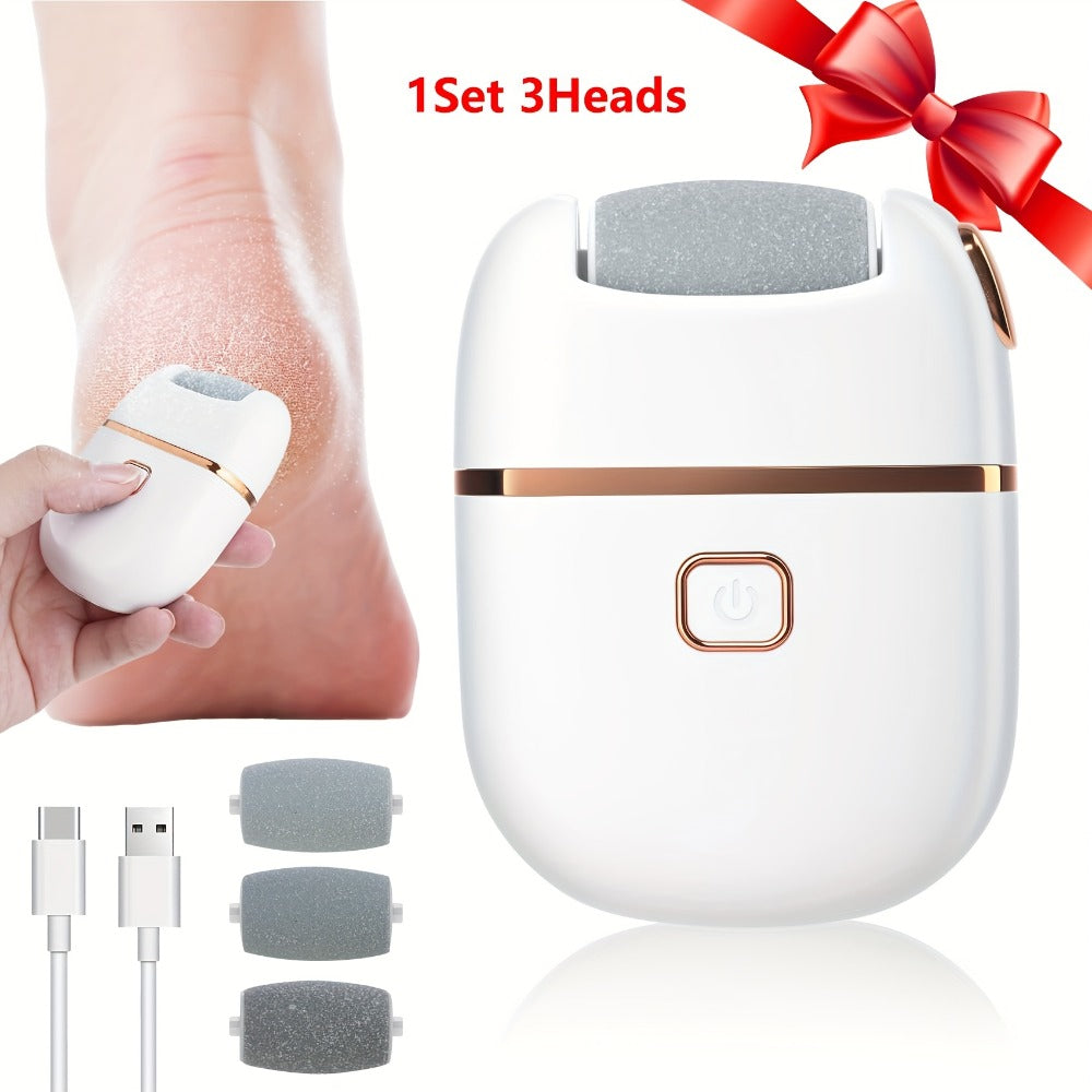 Electric Callus Remover Rechargeable Foot Grinder with 3 Replacement Heads 2 Speed Settings IPX5 Waterproof USB Charging Port