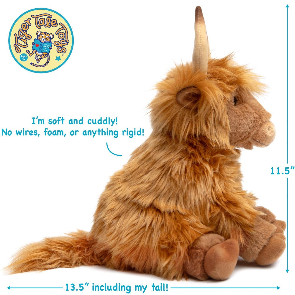 Stuffed Animal Henley Highland Cow with 14-Inch Scale, Shaggy Brown Coat and Care for Character Display, Room Decor and Gift 