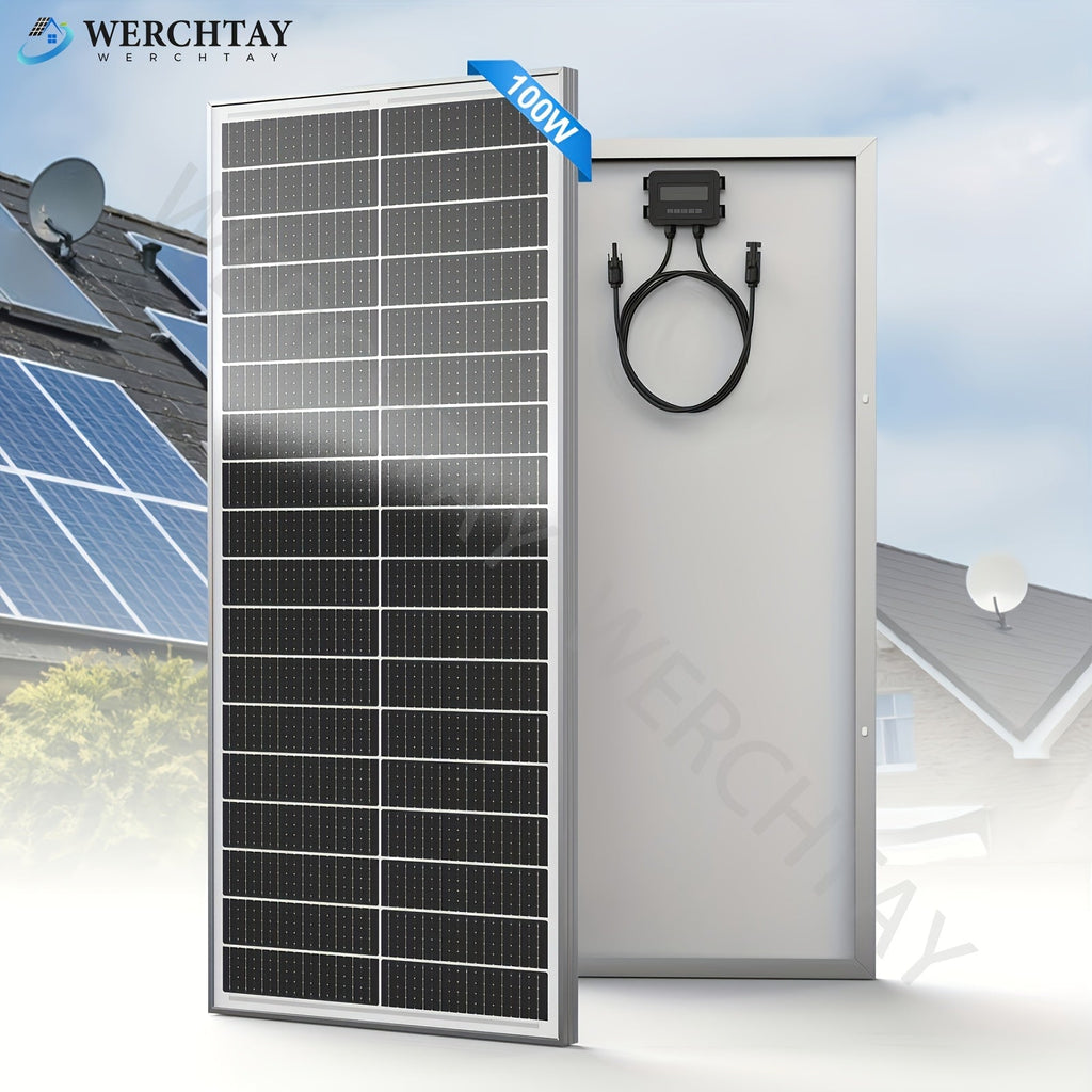 Single 100W Monocrystalline Solar Panel with 101 x 46 cm Frame and Attached PV Connector Cables — image 1