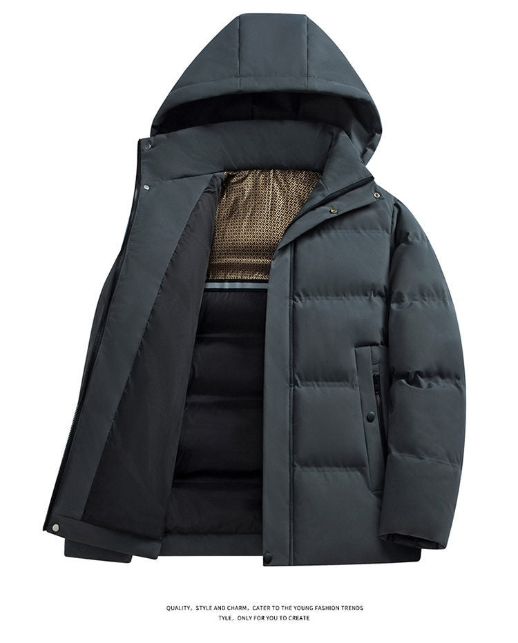 Mens Padded Cotton Coat With Fleece-Lined Detachable Hood