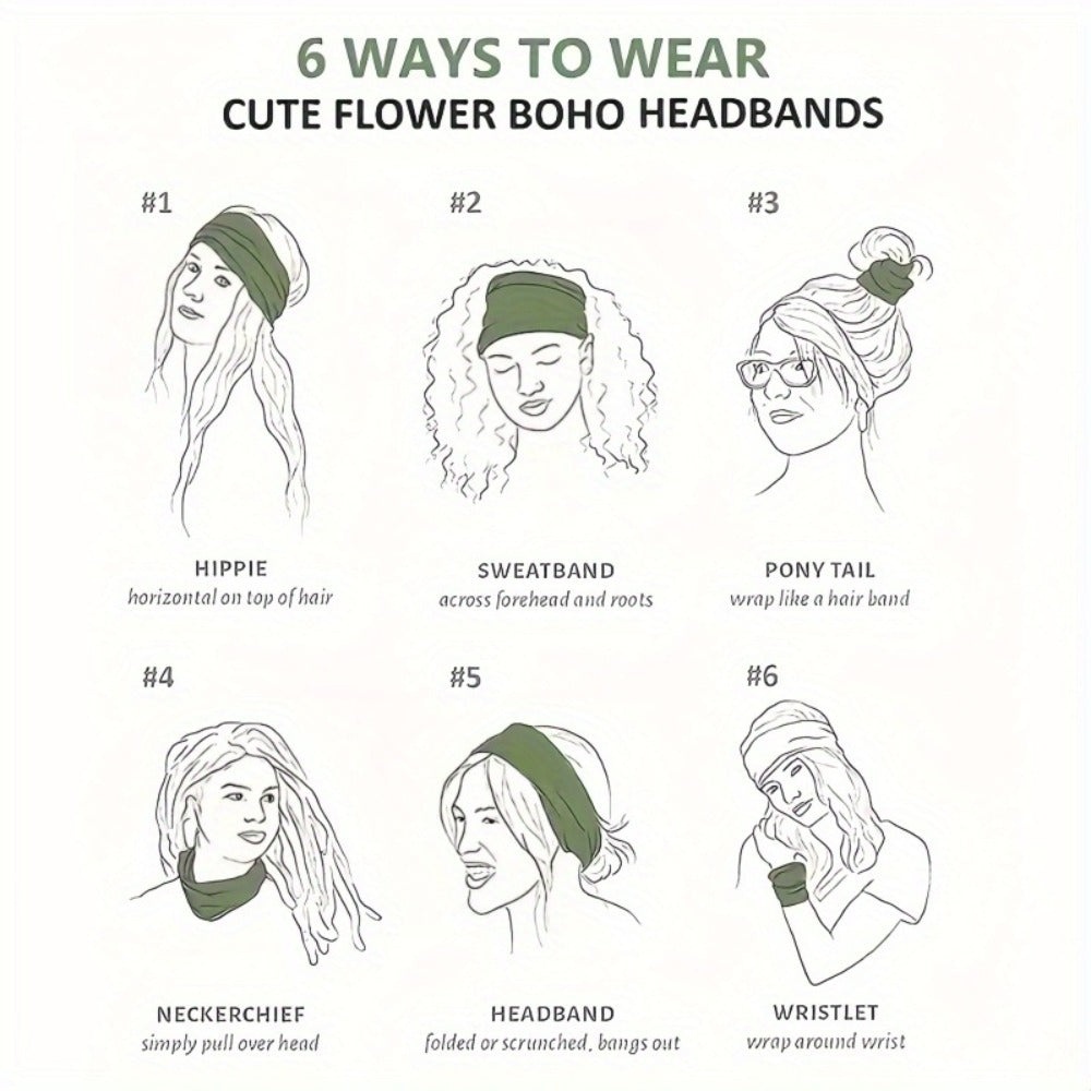 Floral Turban Headbands for Women 8 Pack Non-Slip Elastic Boho Knotted Wide Hair Wrap for Sports Yoga Running Workout Sweatba