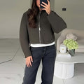 Solid Color Casual Stand Collar Zip Loose Jacket Coat Women