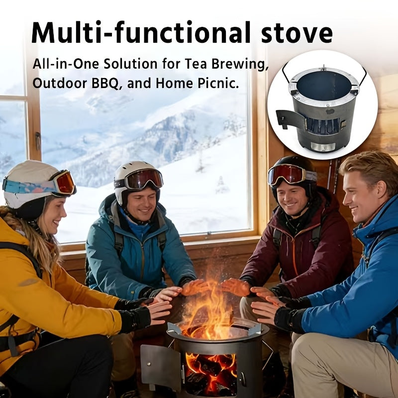 Wood Burning Stove, Portable Camping Charcoal BBQ Cooking Tea Heating for Grilling, Camping and Outdoor Meals — image 2