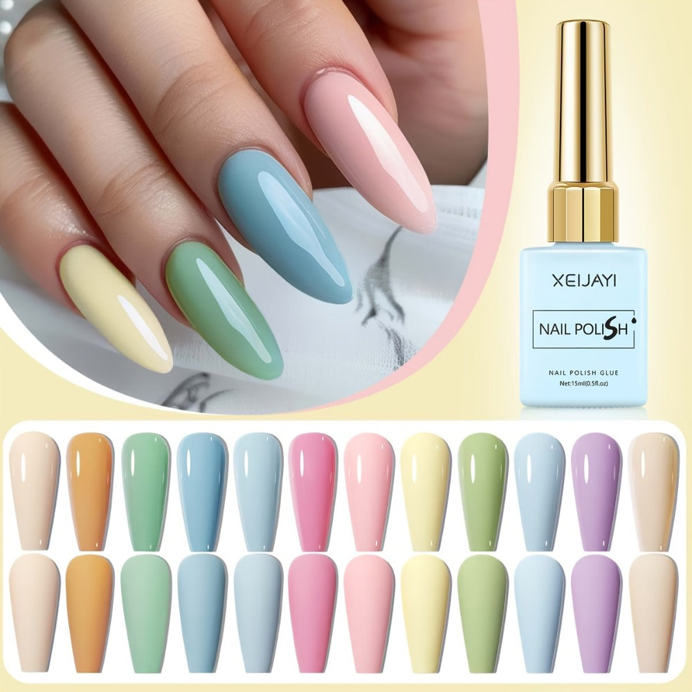 Gel Nail Polish Set with XEIJAYI Label, 12 Candy Macaroon Gel Colors in 0.51oz Square Bottles — image 1